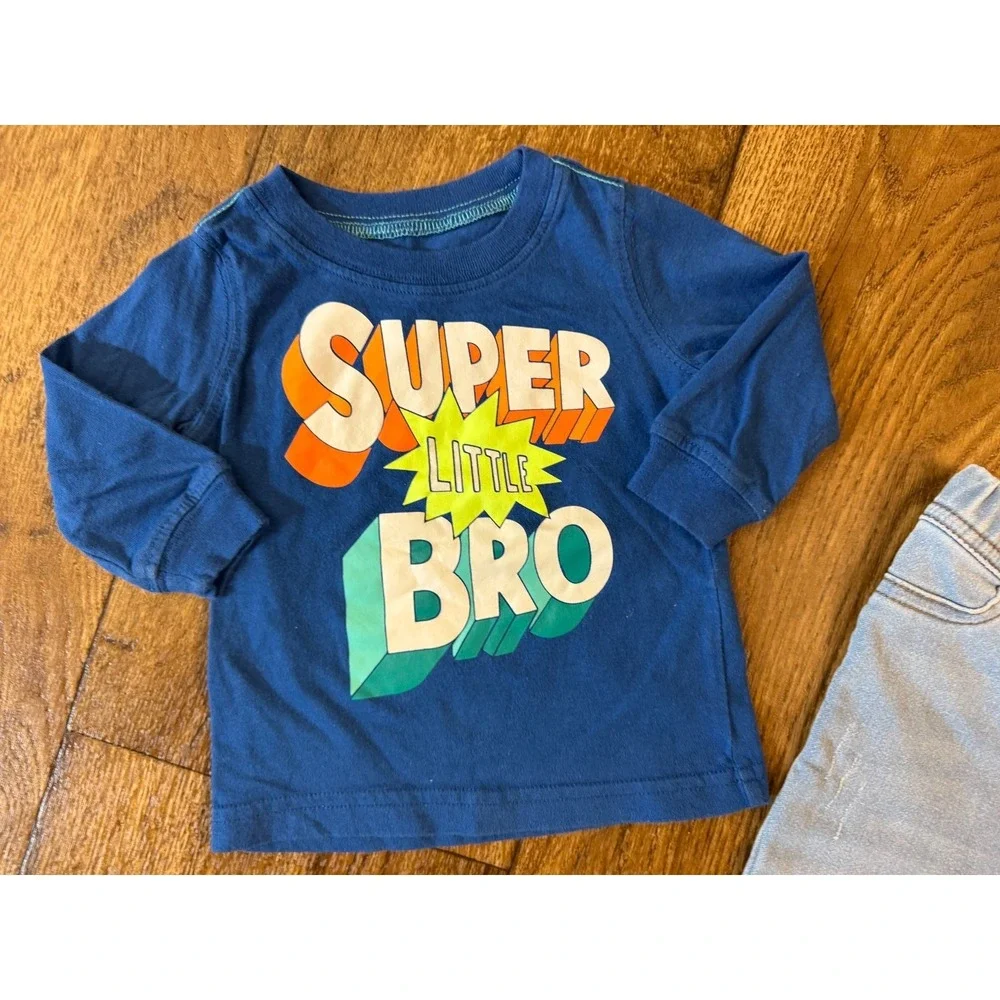 Carters‎ Baby Super Little Brother Bro Shirt Boy 6 Months Clothes Outfit Jeans